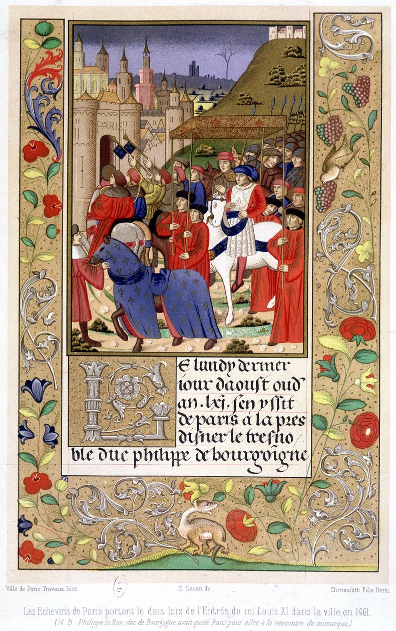 Echevinerna i Paris som bar pallen när kung Ludvig XI gick in i staden 1461 (OBS: Philippe den gode, hertig av Bourgogne, hade lämnat Paris för att träffa monarken). av French School