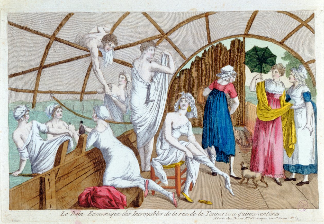 The Economic Baths of the Incroyables vid Rue de la Tannerie, Paris, ca 1800 av French School