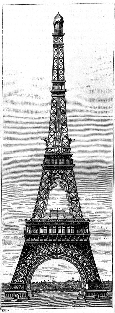 Eiffeltornet, 300 meter högt torn för världsutställningen 1889, i Paris, av ingenjören och industrin Gustave Eiffel (1832-1923). Gravyr i "" La Nature. Revue des sciences et de ses applications aux arts et à l