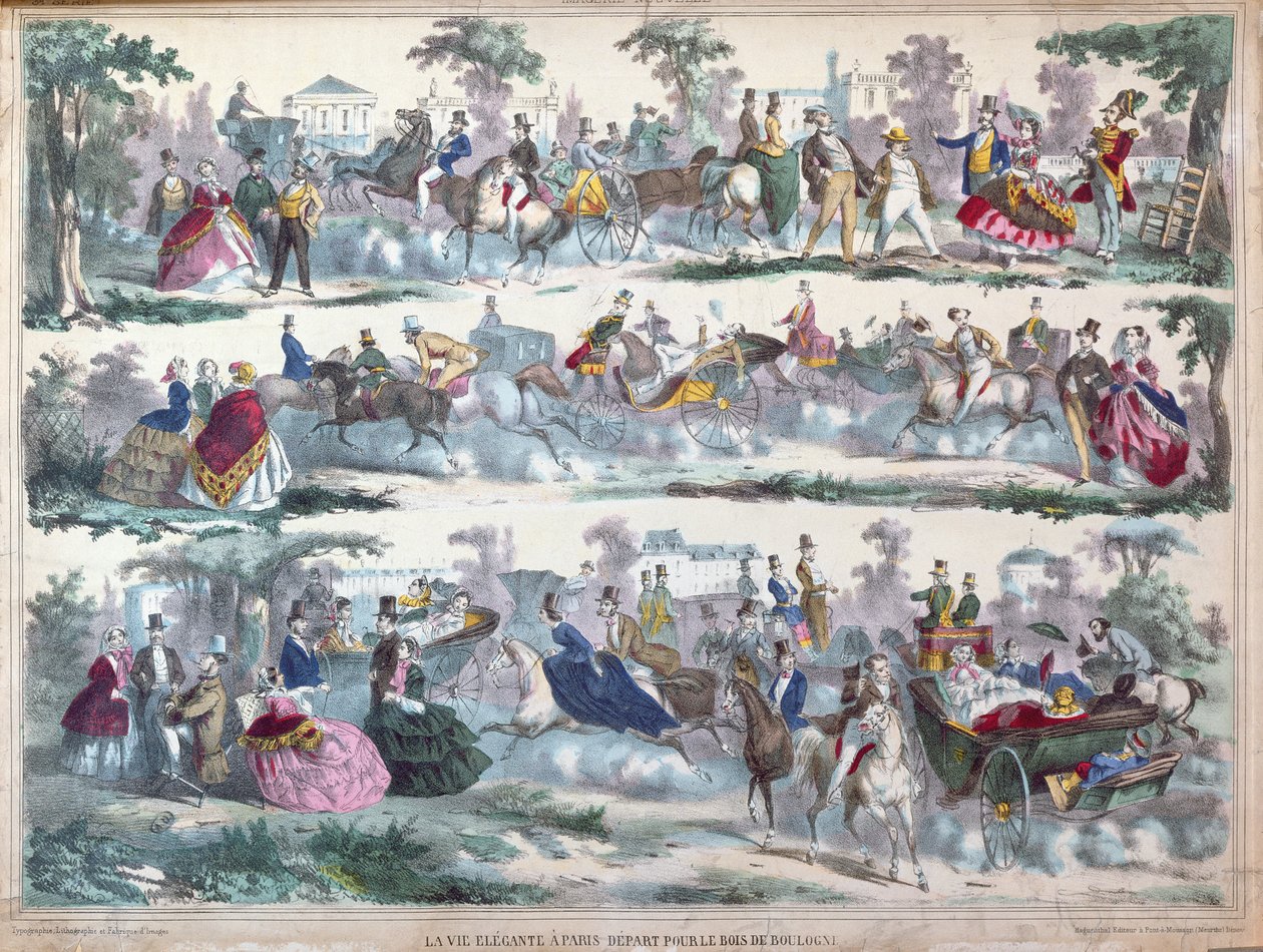 Det eleganta livet i Paris - Avresa till Bois de Boulogne, ca 1860 av French School