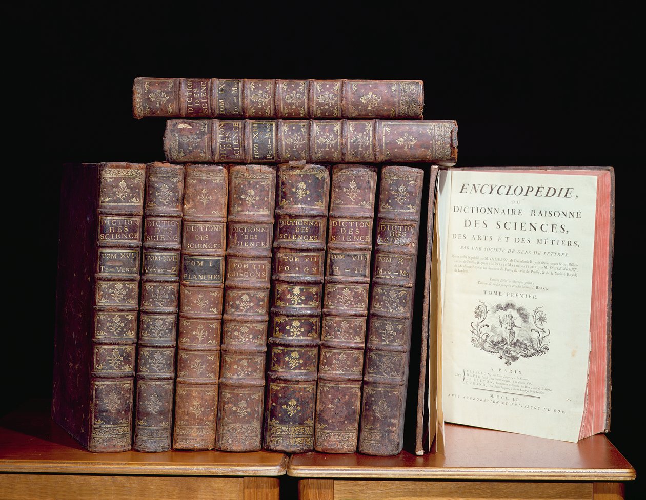 The Encyclopedia of Denis Diderot (1713-84) och Jean le Rond dAlembert (1717-83), 1751-72 (läder, papper och bläck) av French School