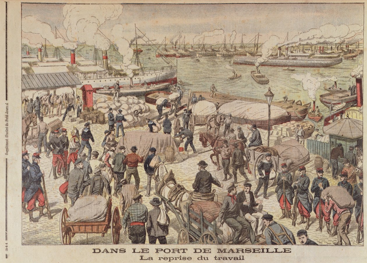 The End of the Strike in Marseille, illustration från Le Petit Journal, 23 oktober 1904 av French School