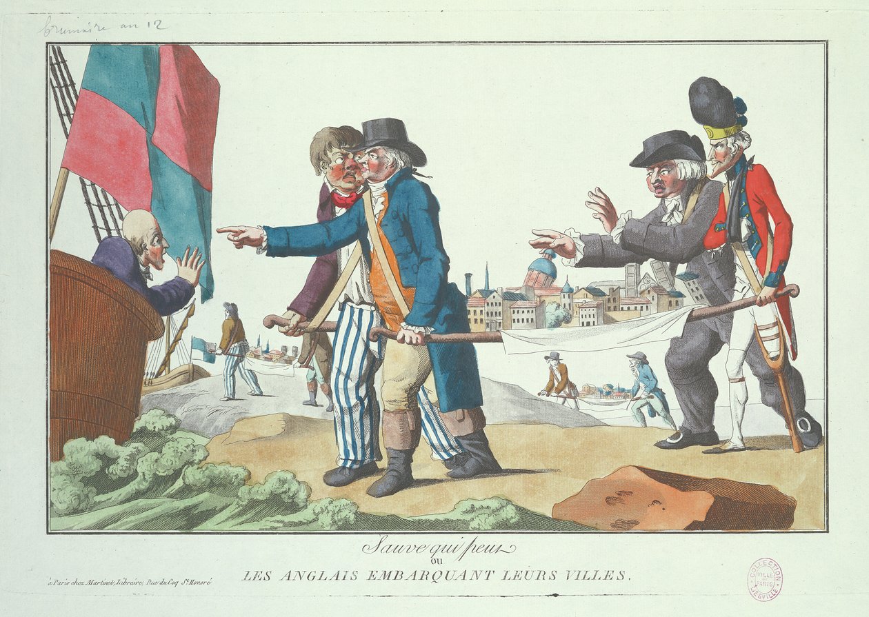 Engelsmännen går ombord på sina städer, november 1803 av French School