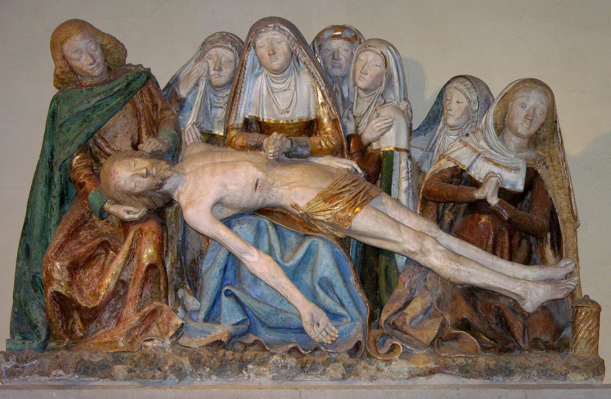Gravläggningen, 1490 (målad sten) (detalj) av French School