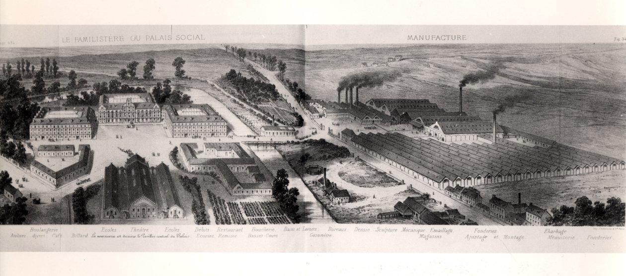 The Familistery of Guise, från Solutions Sociales av Jean-Baptiste Andre Godin (1817-88), Paris, 1871 av French School