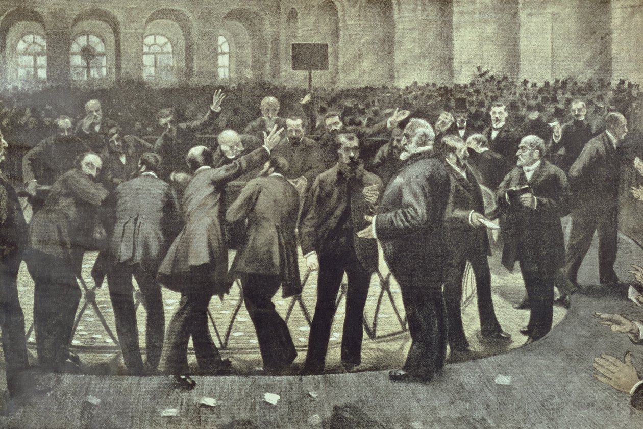 Den berömda Corbeille vid Parisbörsen, c.1885 av French School