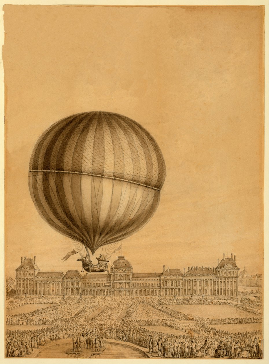 Den första bemannade gasballongflygningen, 1 december 1783, c.1783 av French School