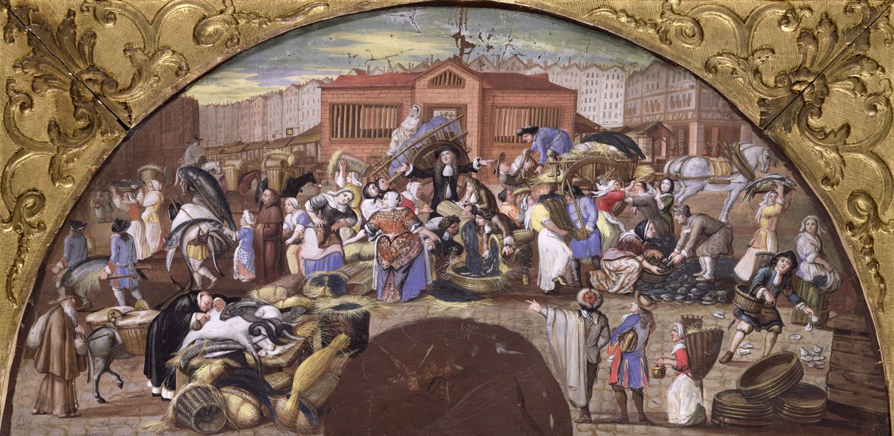 Fiskmarknaden i Les Halles, ca 1660 av French School