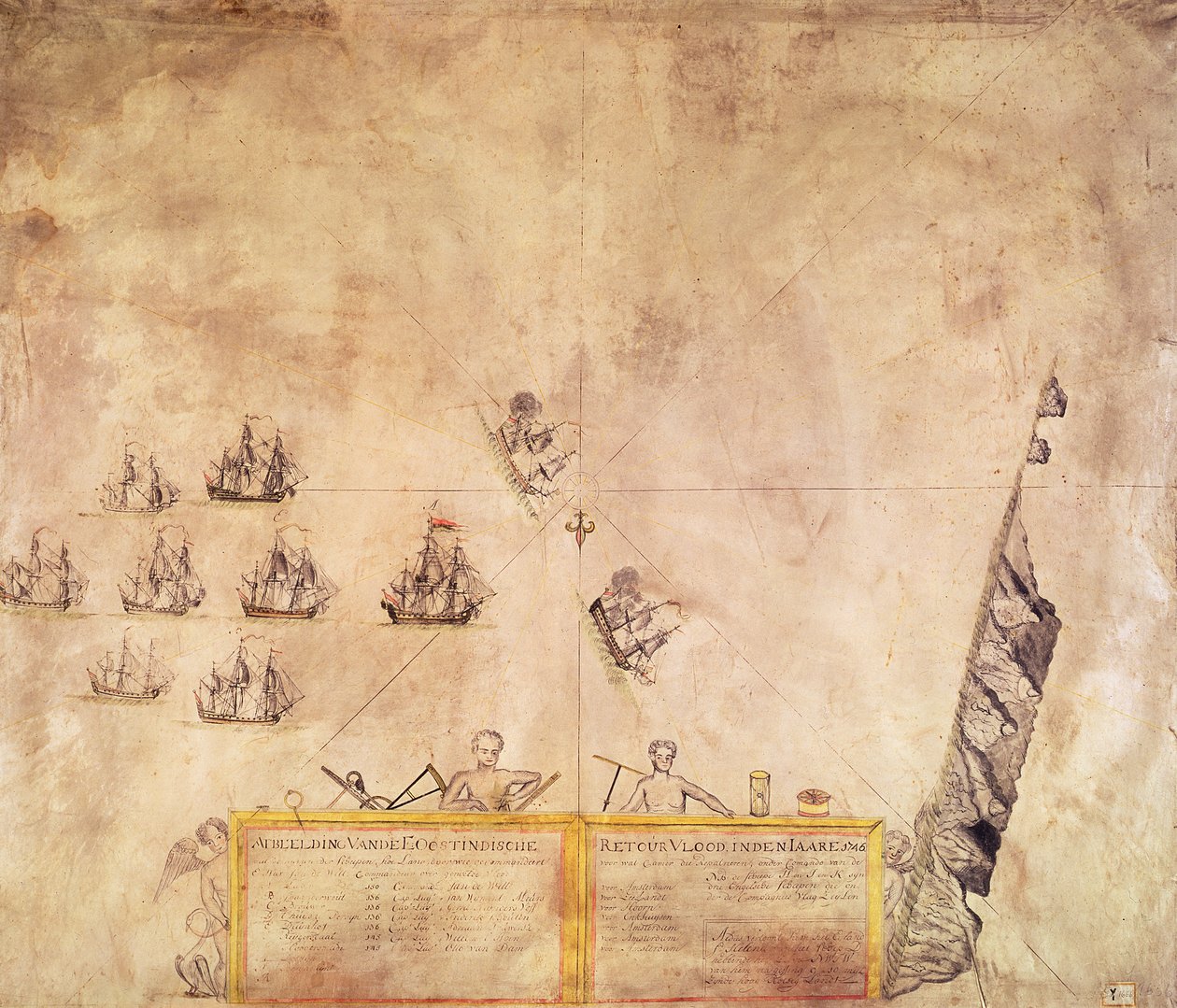 Det holländska indiska kompaniets flotta utanför S:t Helena, 1746 av French School