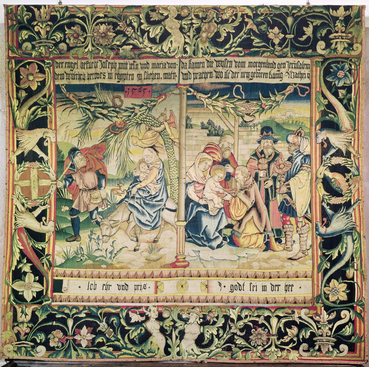 Flygningen till Egypten och tillbedjan av männen, 1565 av French School