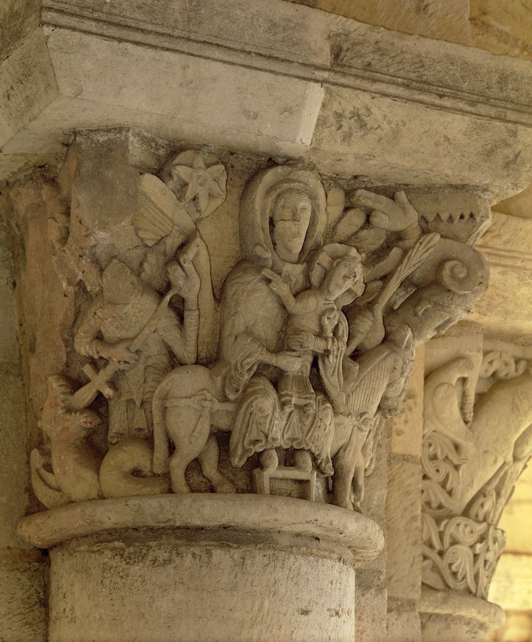 Flygningen till Egypten, kolumnrelief från Benediktinerklostret, 1200-talet av French School