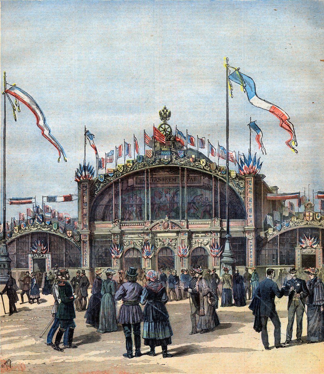 Den franska utställningen i Moskva (maj-okt 1892) Utsikt över fasaden. Illustration för Le Petit Journal av French School