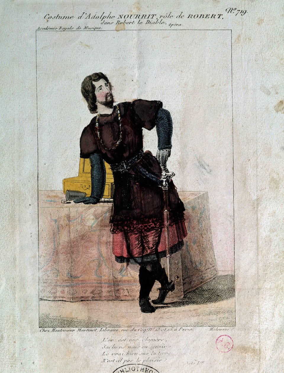 Den franske tenoren Adolphe Nourrit (1802-1839) i rollen som Robert i "Robert le diable"" 1800-talet. Paris, Operans bibliotek av French School