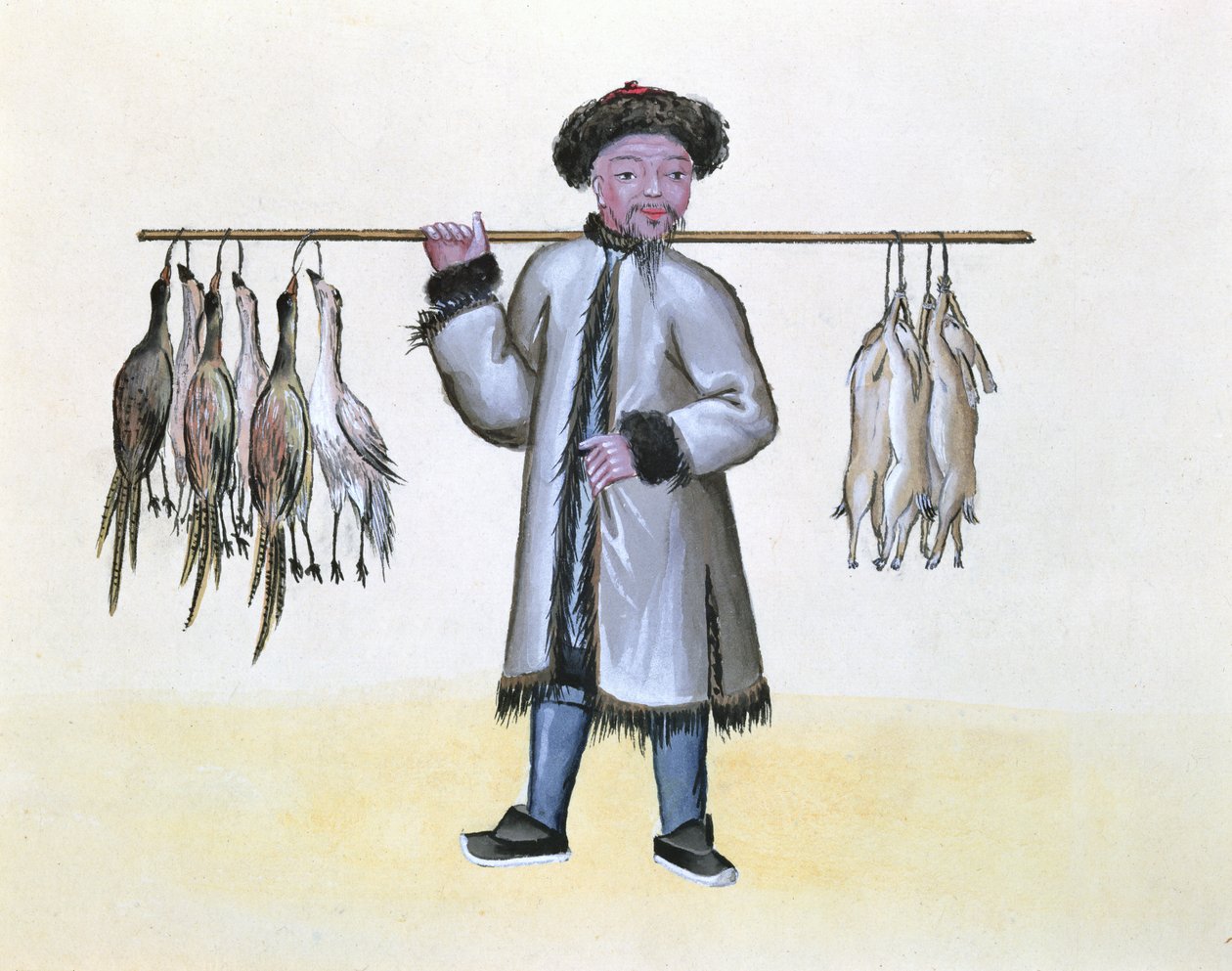 The Game Merchant, från en bok om Pekings street calls, ca 1785 (wc och gouache på papper) av French School