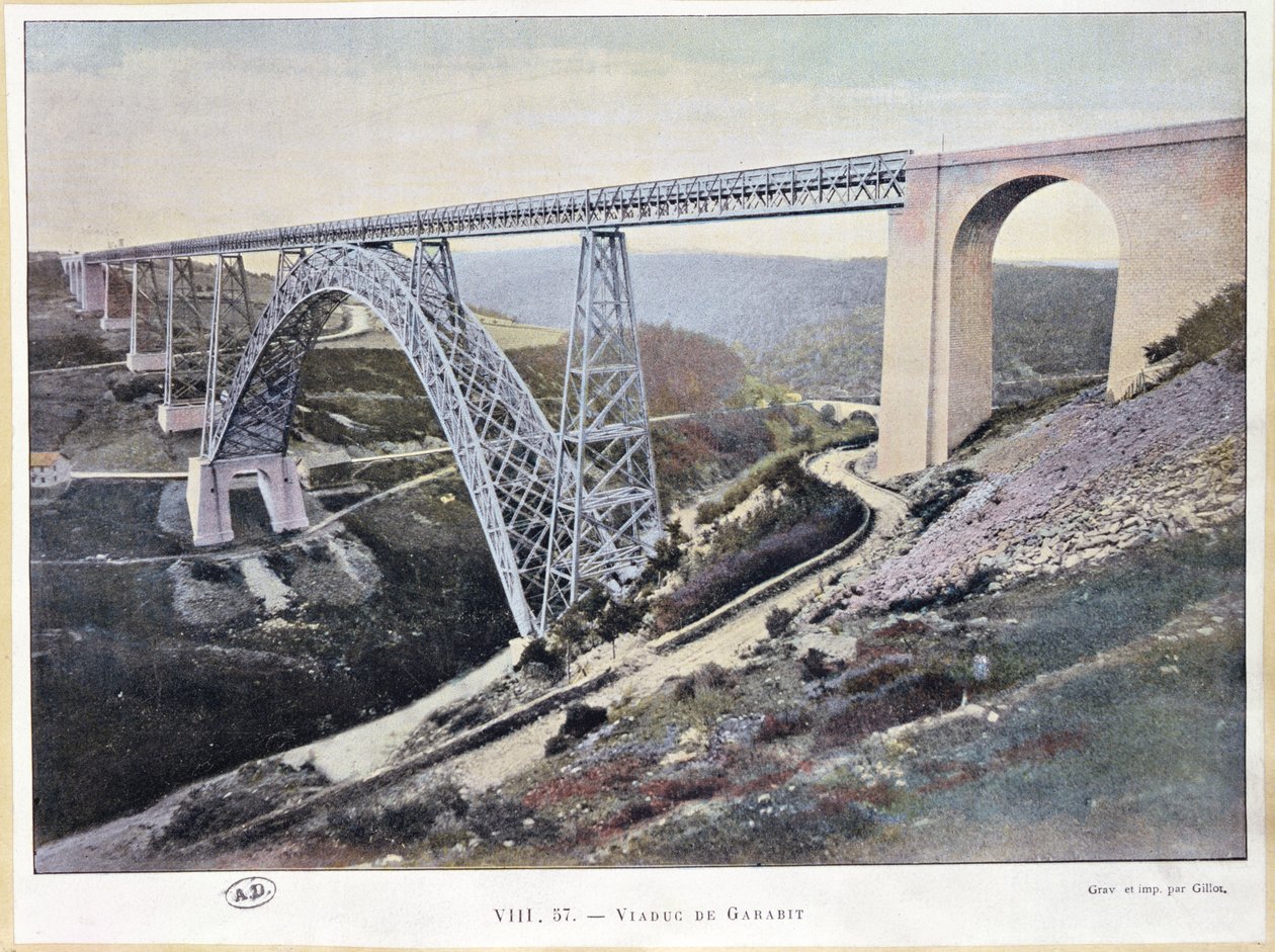 Garabit Viaduct, byggd 1882-84, tryckt av Gillot (färgat foto) av French School