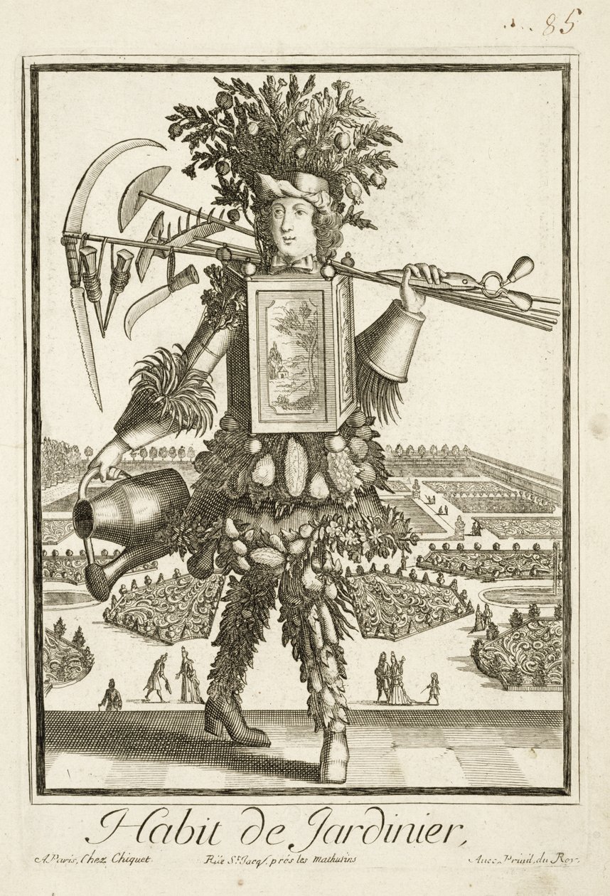 Trädgårdsmästarkostymen, illustration från Dictionnaire des Sciences av Denis Diderot (1713-84) publicerad ca 1770 av French School