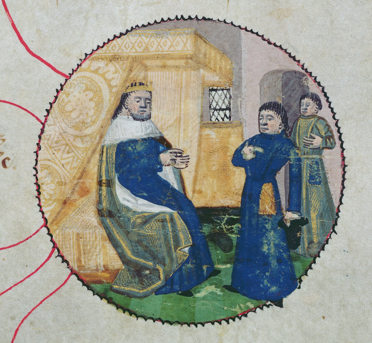 Släktforskningen av Karl V och Karl VI, detalj av Karl VI (1368-1422) (vellum) av French School