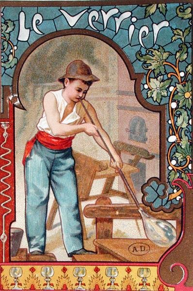 Glasblåsaren, ca 1899 (lito i färg) av French School