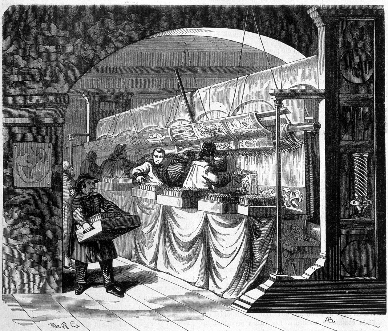 Goblinfabriken. Verkstadsinredning. 1800-talsgravyr. av French School