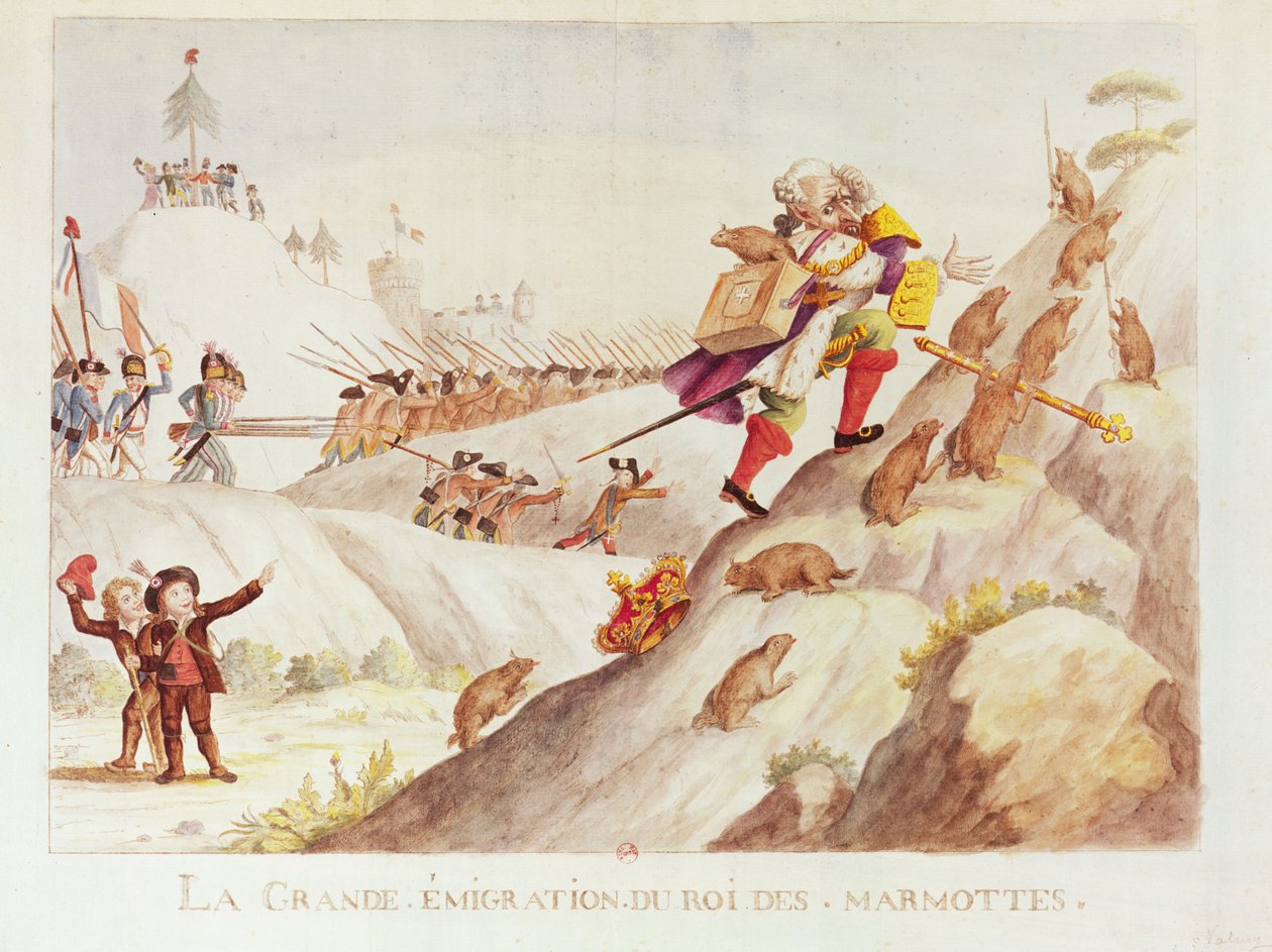 The Great Migration of the King of Murmots, 1792 (wc på papper) av French School