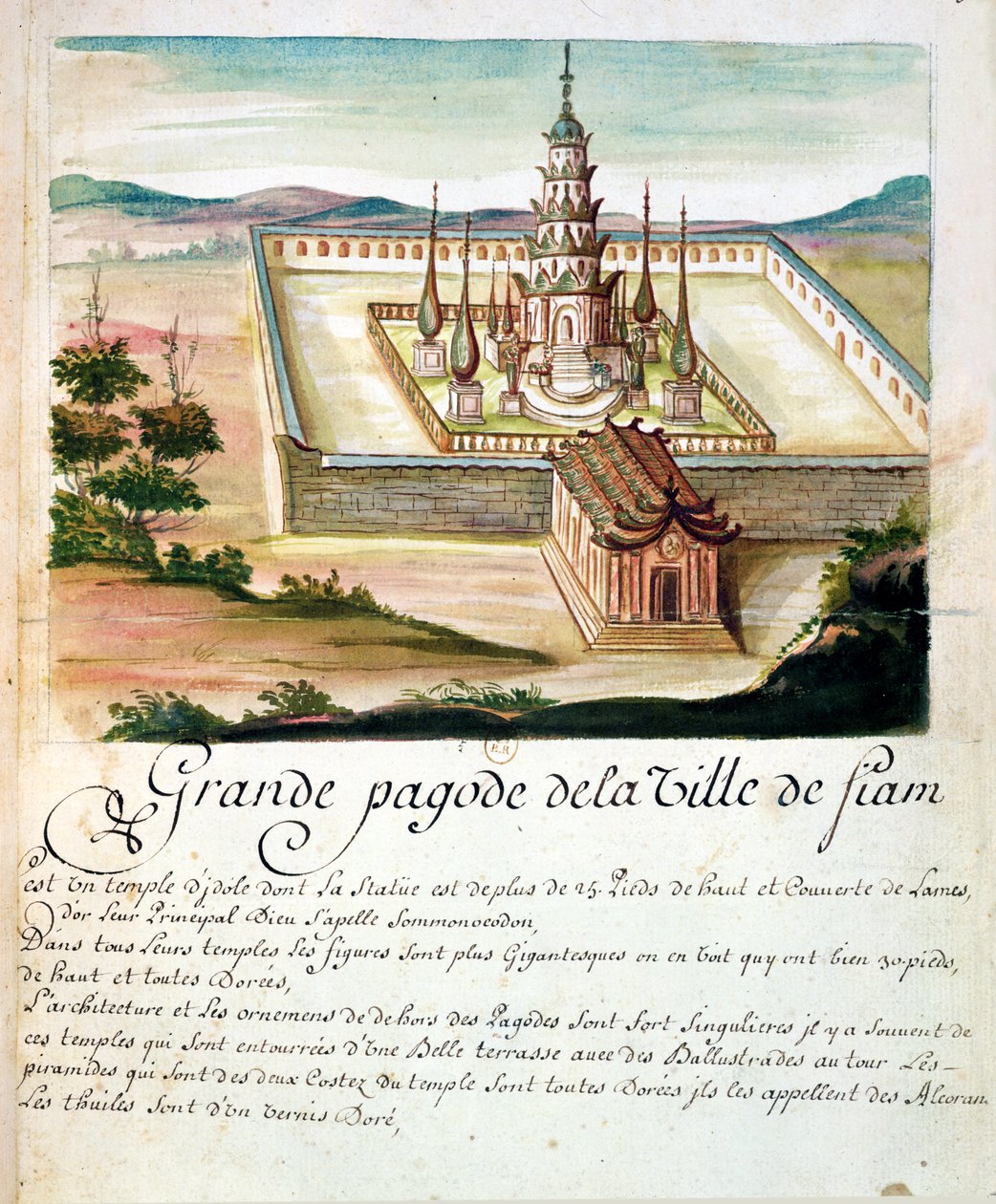 The Great Pagoda of Siam, från en redogörelse för jesuiterna i Siam, 1688 (wc på papper) av French School