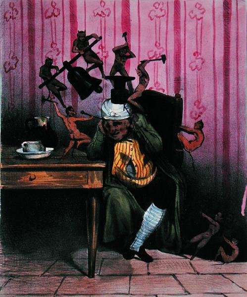 The Headache, ca 1840 (färg litho) av French School