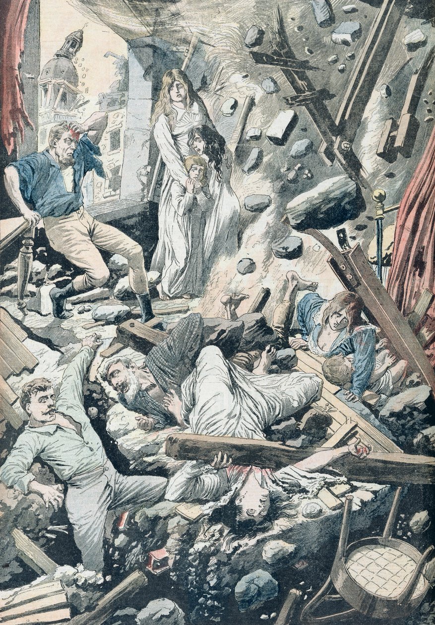 De fruktansvärda konsekvenserna av en fruktansvärd jordbävning i San Francisco, illustration från 