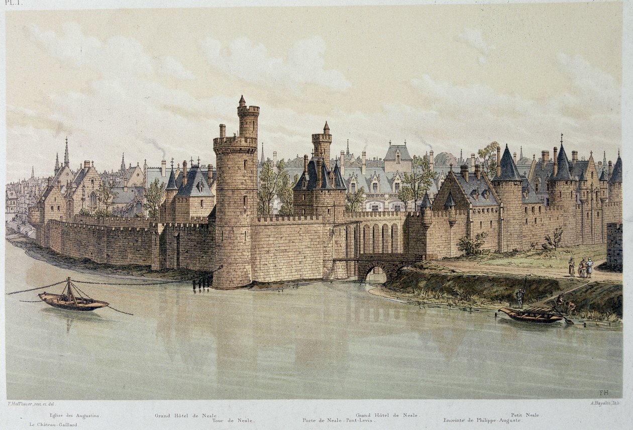 Hotellet och tornet i Nesles 1380 - i "Paris genom tiderna", sent 1800-tal av French School