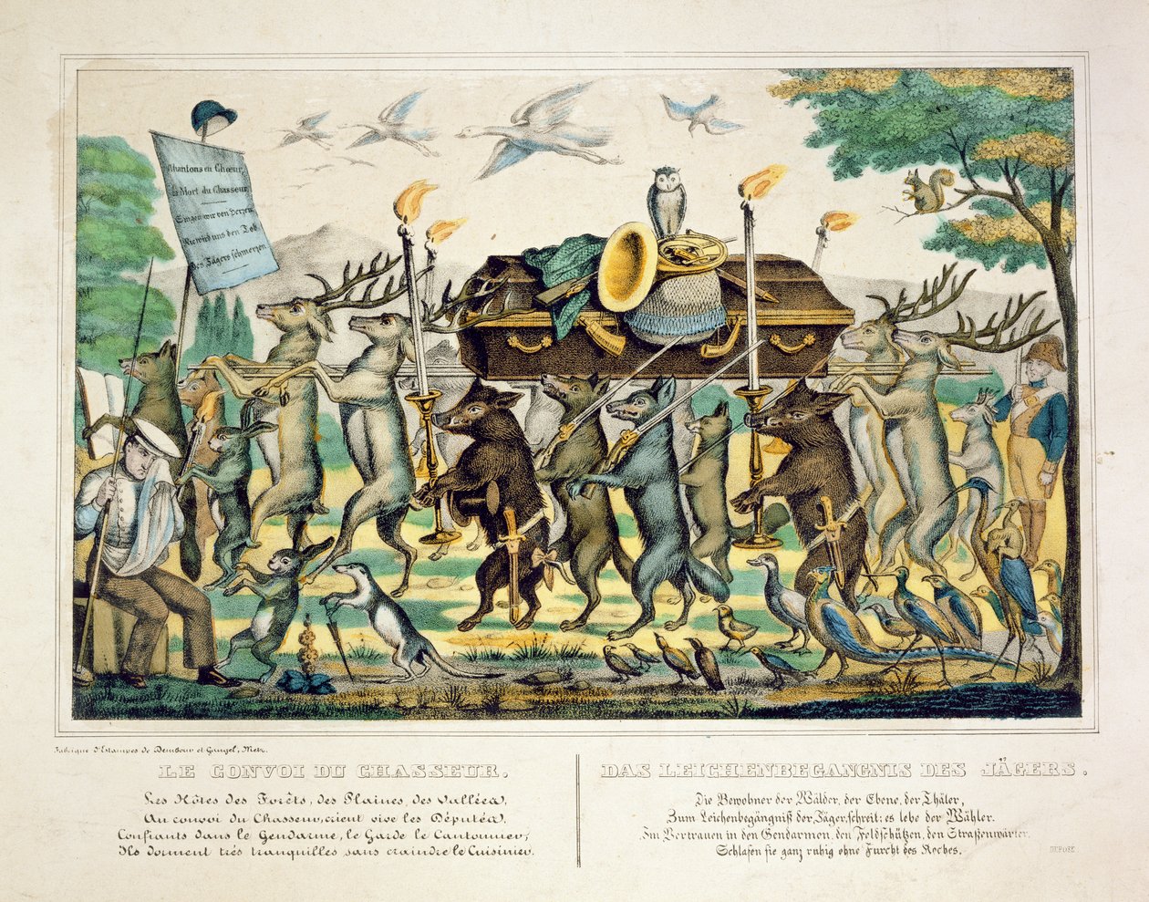 The Hunters Procession, c.1850 (handfärgad lito) av French School