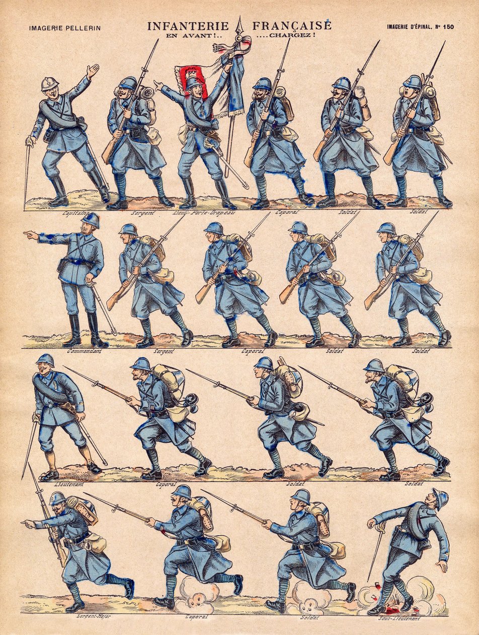 Franska Armeens infanteri laddar. Avbildning av Epinal, början av 1900-talet. av French School