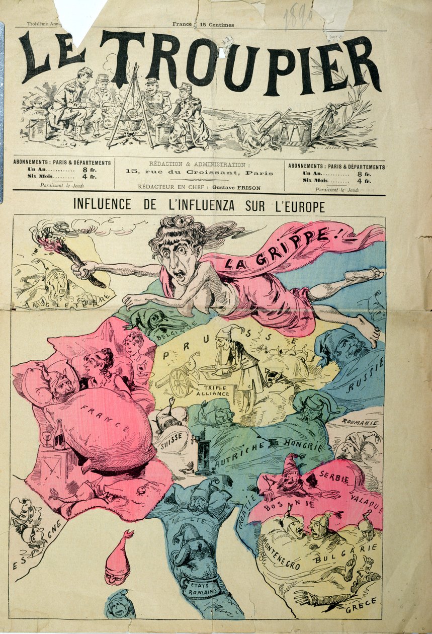 Influensans inflytande på Europa, från Le Troupier, 1890 av French School
