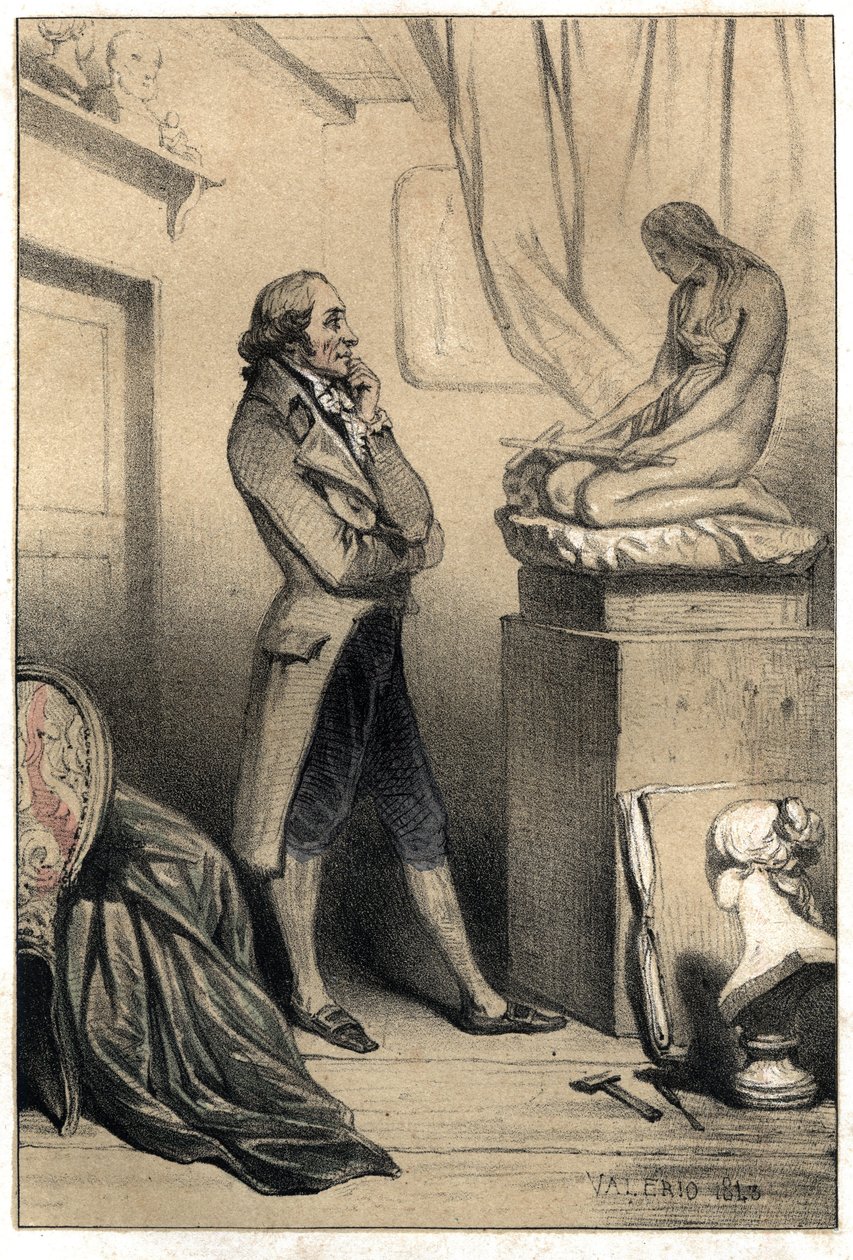 Den italienske skulptören Antonio Canova (1757 - 1822) före kulturen "" Madeleine penitente". Tallrik hämtad från "" Scenes de la vie des hommes famous""" gravyr i två nyanser av Valerio. 1843. av French School