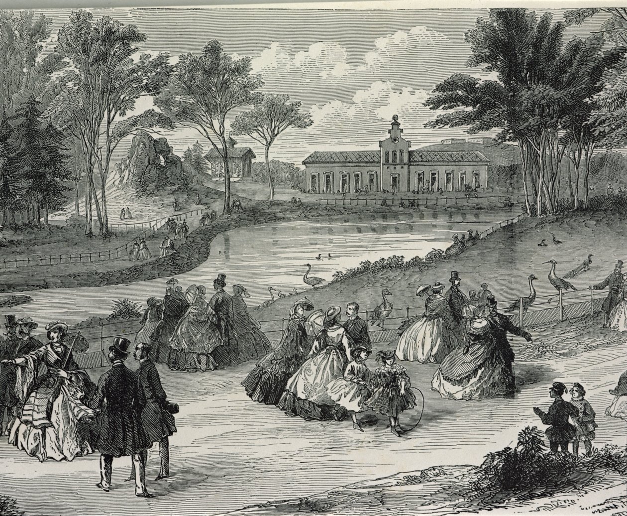 The Jardin dAcclimatation, Paris, 1855 (bw gravyr) av French School