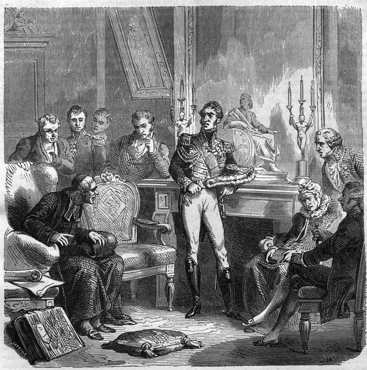 Jesuiterna vid Karl X:s hov (1757-1836), kung av Frankrike. Gravyr i "Historien om påvarna-kungarna-drottningarna och kejsarna genom århundradena"" av Maurice Lachatre av French School