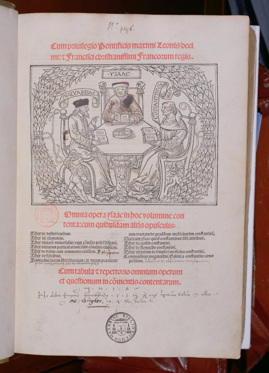 The Jewish Doctors: Isaac, Constantine and Ali Abbas (Haly Abbas), publicerad i Lyons, 1515 av French School
