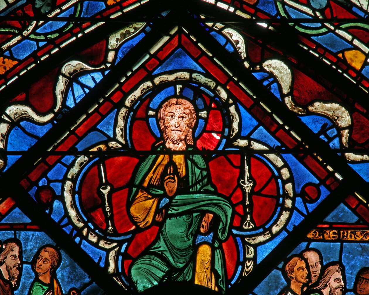 Joseffönstret: Kristus i en quatrefoil ger välsignelse (w41) av French School
