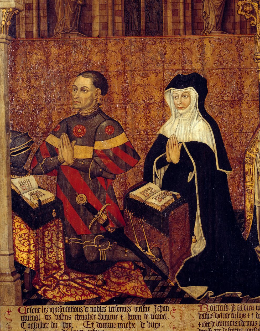 The Jouvenel Family of Ursins Detail av Jean Juvenal des Ursins (1360-1431) och hans fru. Målning på franska skolans trä. 1443-1449. Sön 1,3x3,5 m Paris, medeltidens nationalmuseum, Thermes de Cluny av French School