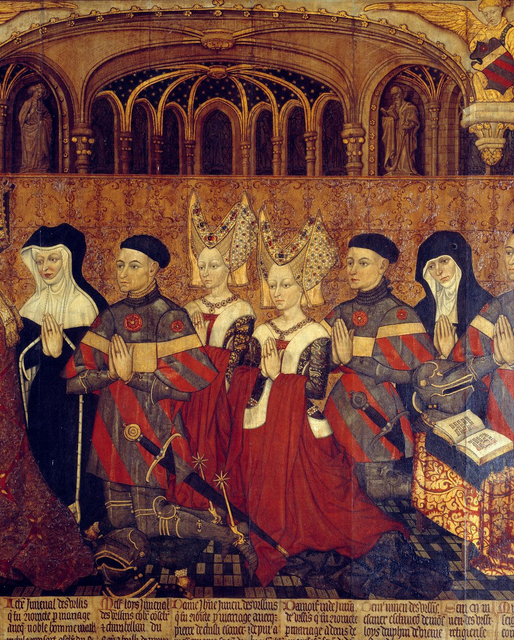 Jouvenel-familjen Ursins. Detalj av de kvinnliga barnen till Jean Juvenal och prelater. Målning på franska skolans trä. 1443-1449. Sön 1,3x3,5 m Paris, medeltidens nationalmuseum, Thermes de Cluny av French School