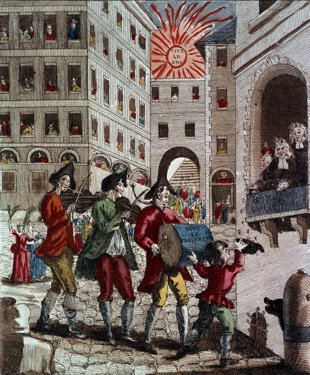 Det franska folkets glädje, firande av kungen och återkallelsen av parlamentet i september 1788 av French School