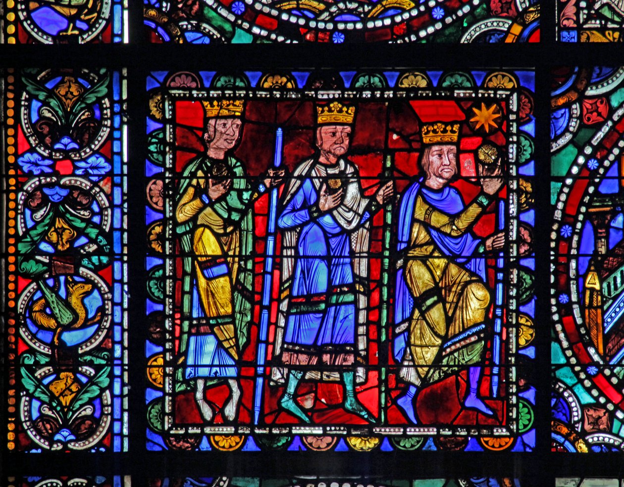 The Life of Christ window: The Adoration of Magi - (med nästa panel) (w50) av French School