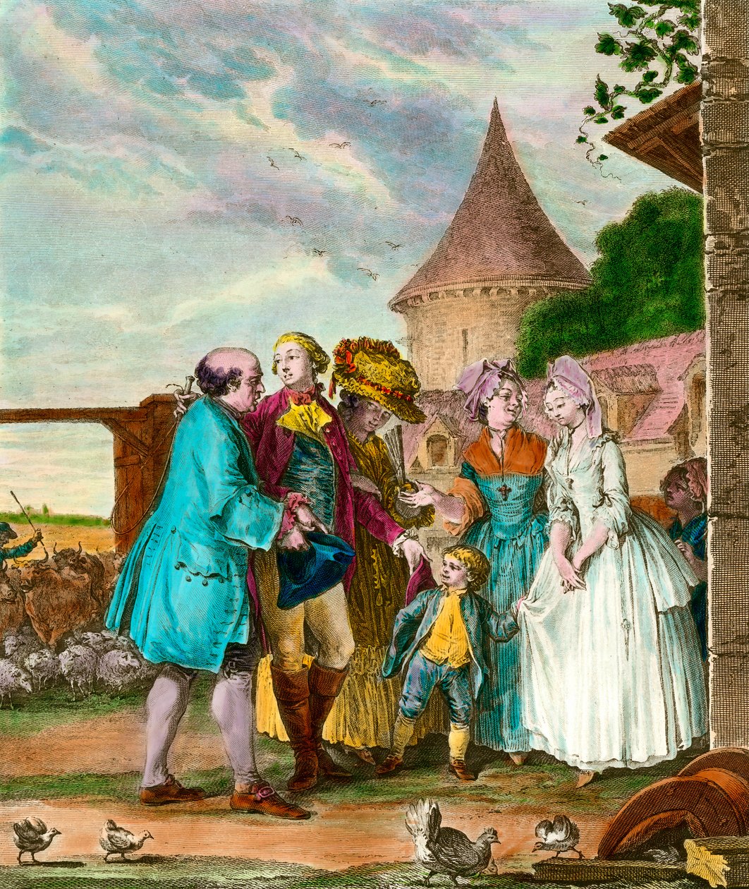 Herren och hans bonde. 1700-talsgravyr. Privat samling. av French School