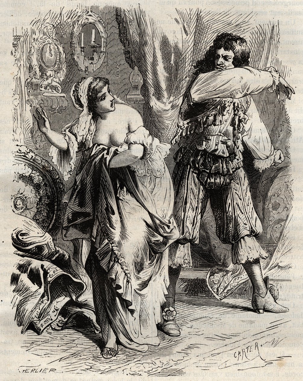 Markisen av Montespan, Louis Henri (Louis-Henri) de Pardaillan de Gondrin (1640-1691), slog sin fru, markisen av Montespan (Francoise Athenais) av Rochechouart Mortemart (eller Madame de Montespan) (1640-1707), för hon vägrade honom på order av Ki av French School