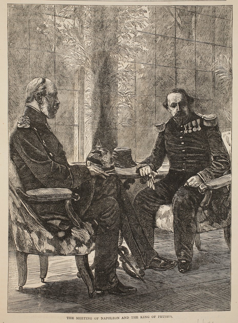 Mötet mellan Napoleon och kungen av Preussen, september 1870, illustration från Cassells historia om kriget mellan Frankrike och Tyskland, 1870-1871 av French School