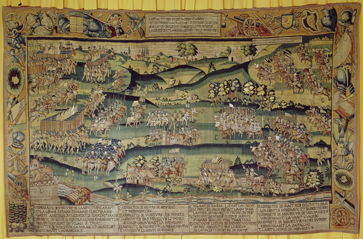 Mötet mellan de två arméerna i slaget vid Jarnac, 13 mars 1569 av French School
