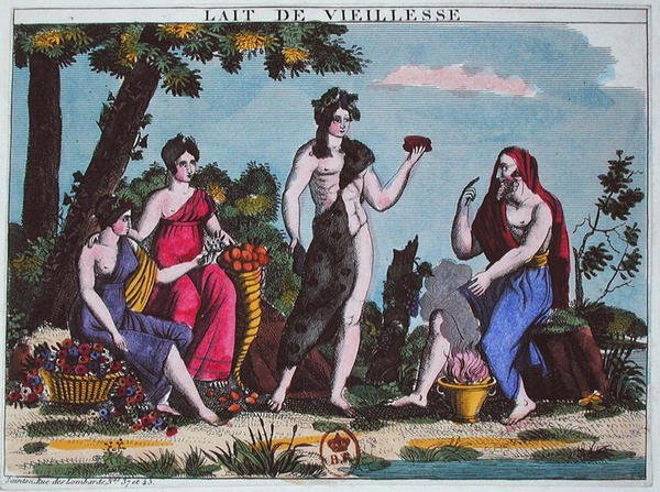 The Milk of Age, c.1830 (färgad gravyr) av French School
