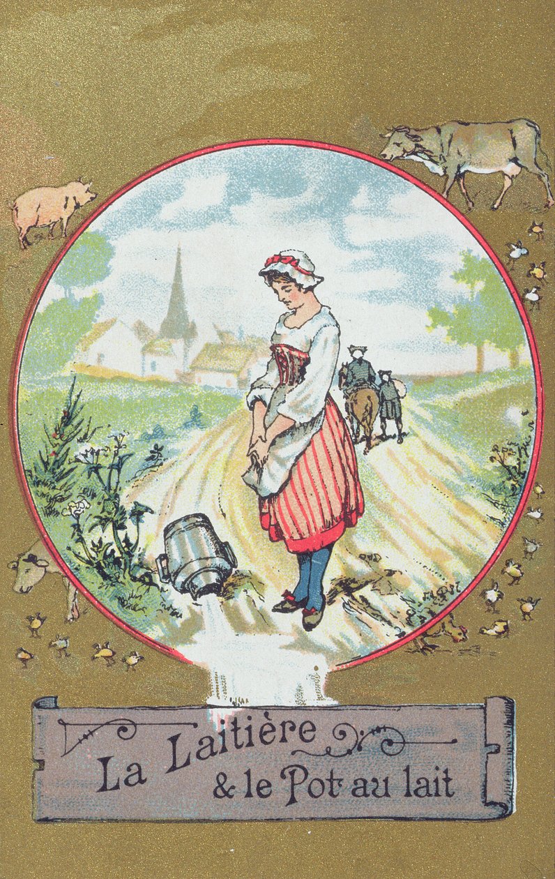 The Milkmaid and Her Pail (färg litho) av French School