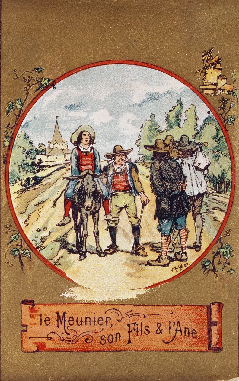 The Miller, his Son and the Donkey, ca 1880 (färgad gravyr) av French School
