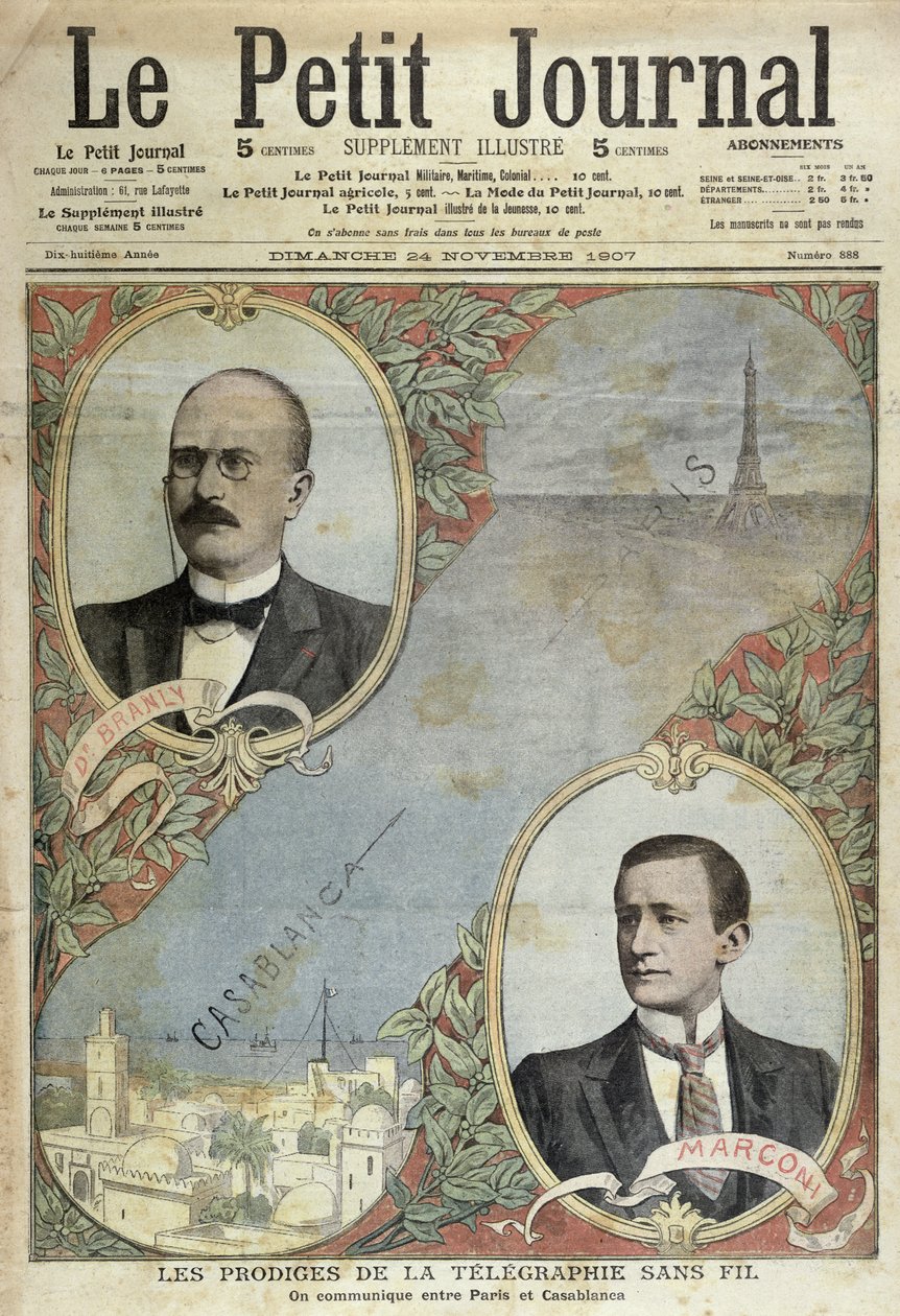 The Miracles of the Telegraphic System, illustration från Le Petit Journal, 24 november 1907 av French School