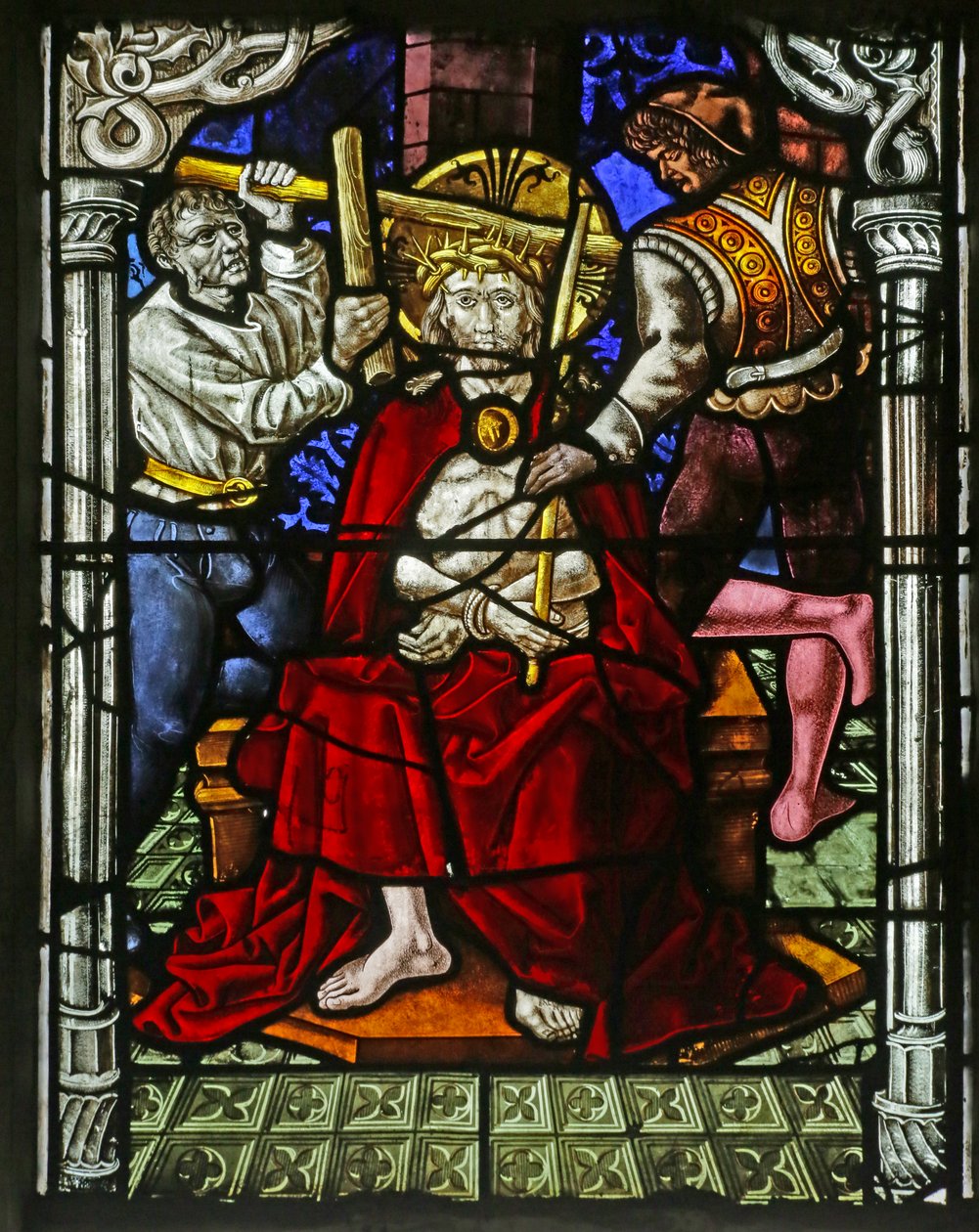 The Mocking and Crowning with thorns (målat glas) av French School