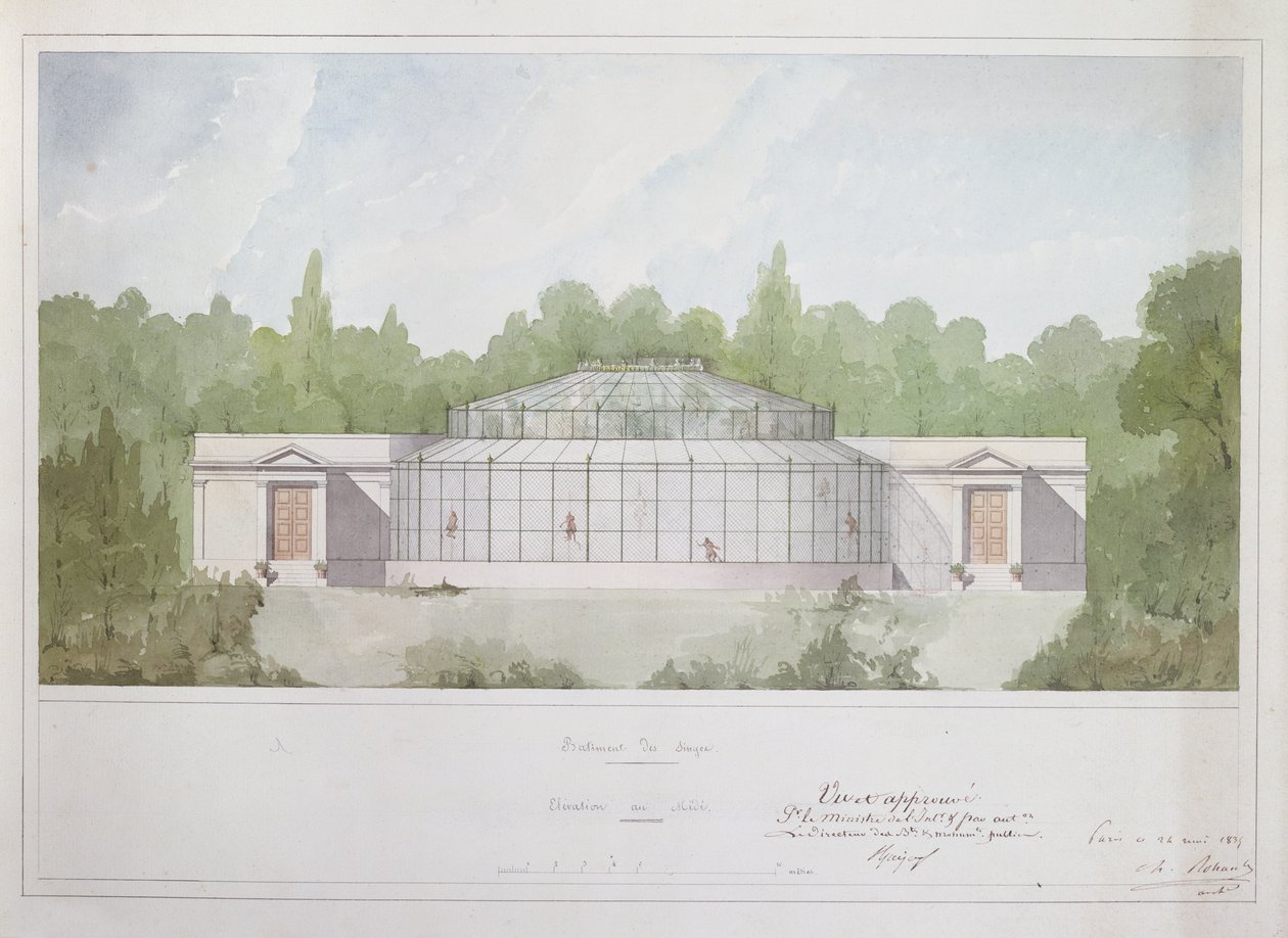 Aphuset vid Jardin des Plantes i Paris, 1835 (bläck & wc på papper) av French School